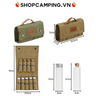 Bộ đựng gia vị Sundick, túi gia vị gấp gọn, lọ đựng gia vị thủy tinh cắm trại, dã ngoại - Camping VietNam