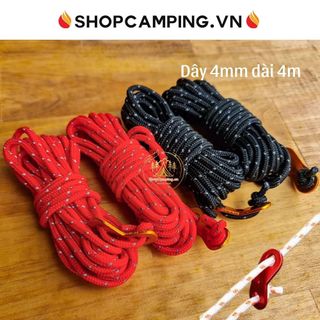 Dây dù cột lều bạt phản quang 4mm dài 4m kèm khóa nhôm, căng dựng lều cắm trại, dã ngoại - Camping VietNam