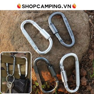 Móc khóa nhôm chữ D đa năng có ren vặn chốt khóa, móc nhôm Carabiner phượt, dã ngoại cắm trại - Camping VietNam