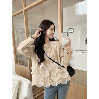 Áo len bèo tầng T01 điệu đà, len cúc bọc kiểu hàn quốc tiểu thư nữ tính.
