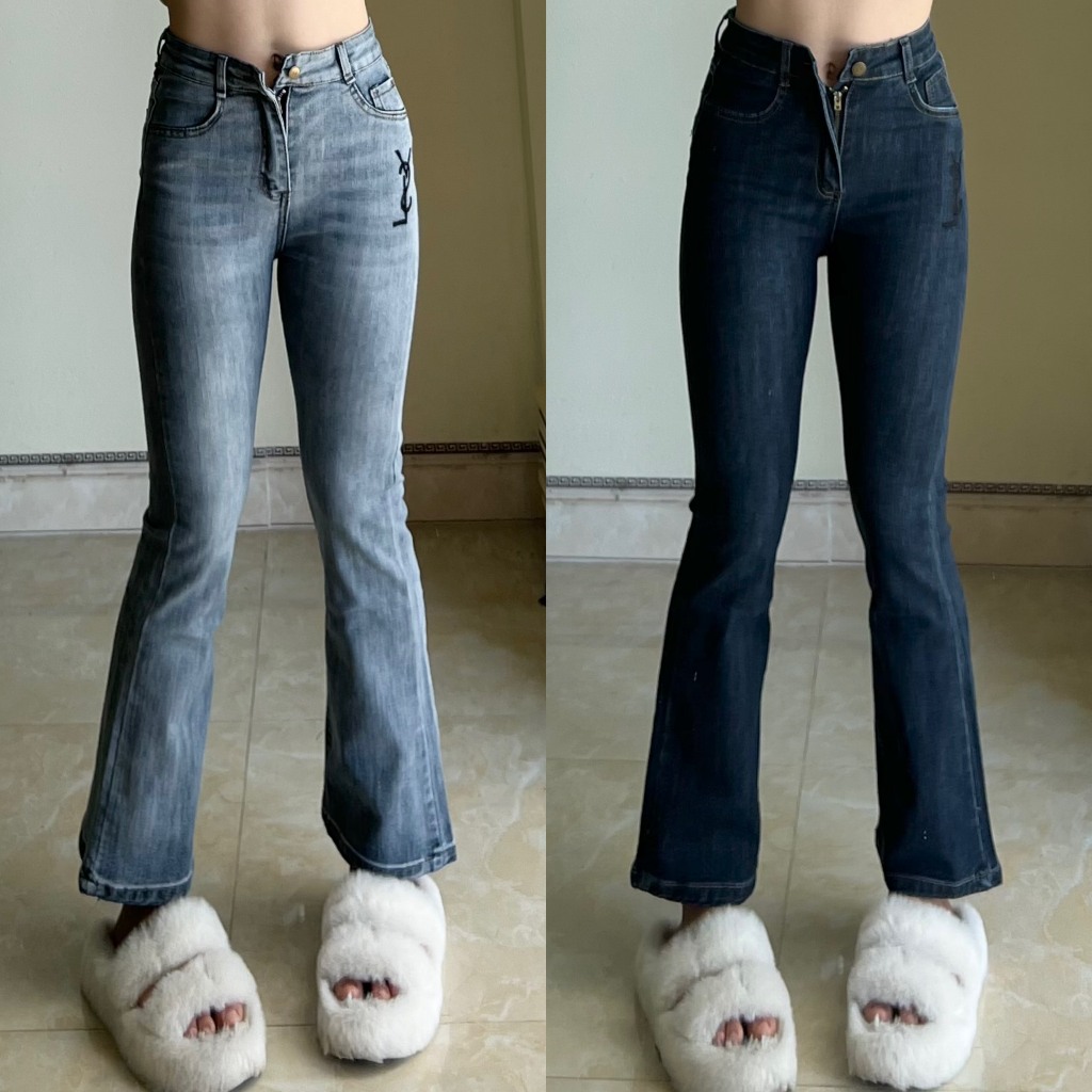 (Hàng Đẹp ) Quần jeans ống loe thêu YL,hình thêu nổi sắc nét,chất jeans cotton cao cấp