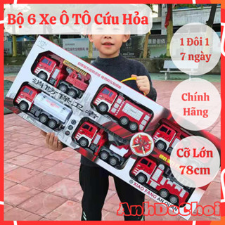 Sét 6 xe đồ chơi ô tô cỡ lớn xe công trình, cứu hoả, cảnh sát, quân sự,trực thăng Đồ chơi thông minh