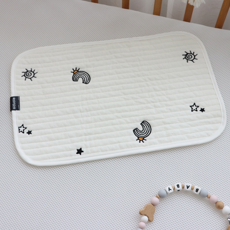 Gối Lót Sơ Sinh Hàn Quốc Aiduole 3 Lớp Họa Tiết Thêu Dễ Thương Chất Cotton Mềm, Thấm Mồ Hôi Bảo Vệ Đầu Cho Bé