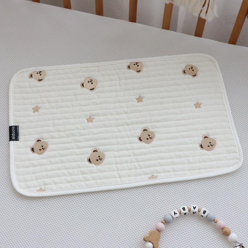 Gối Lót Sơ Sinh Hàn Quốc Aiduole 3 Lớp Họa Tiết Thêu Dễ Thương Chất Cotton Mềm, Thấm Mồ Hôi Bảo Vệ Đầu Cho Bé