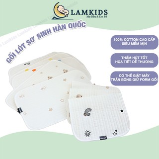 Gối Lót Sơ Sinh Hàn Quốc Aiduole 3 Lớp Họa Tiết Thêu Dễ Thương Chất Cotton Mềm, Thấm Mồ Hôi Bảo Vệ Đầu Cho Bé