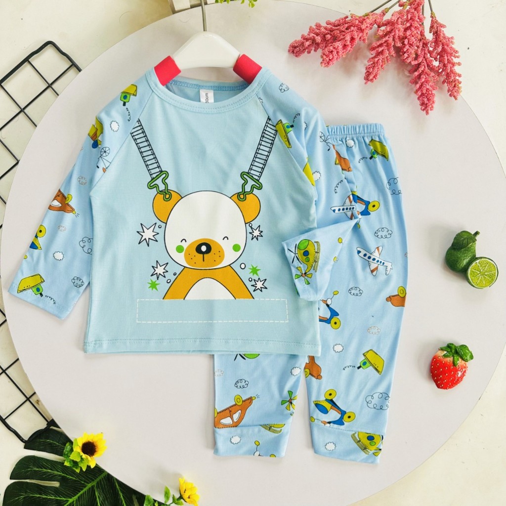 Bộ quần áo thu đông, mặc điều hòa, dài tay, chất thun lạnh cho bé trai, bé gái BD1111