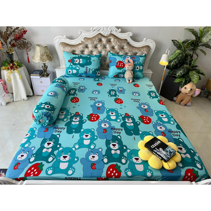 Bộ drap thun hàn quốc 4 món mẫu gấu dâu siêu hot