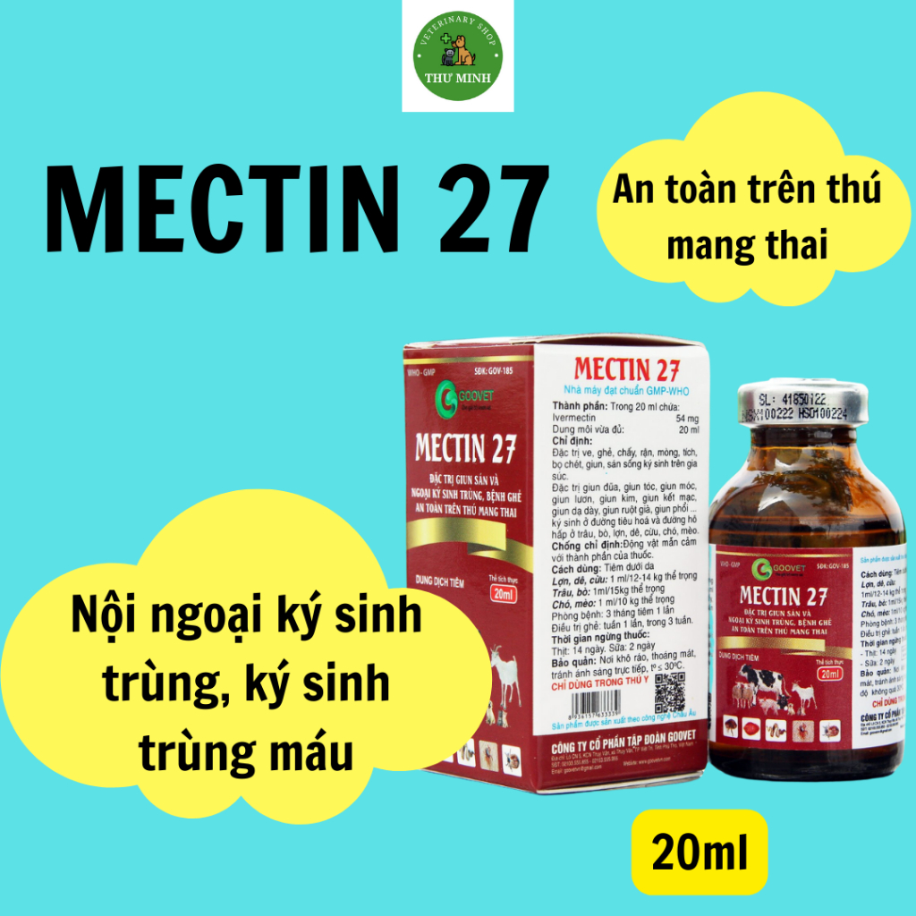 Nội, ngoại ký sinh trùng, ký sinh trùng máu MECTIN 27 lọ 10ml, 20 ml