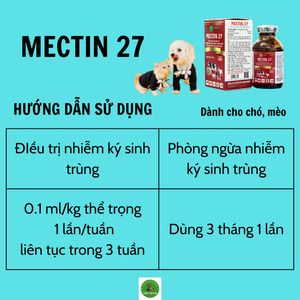 Nội, ngoại ký sinh trùng, ký sinh trùng máu MECTIN 27 lọ 10ml, 20 ml