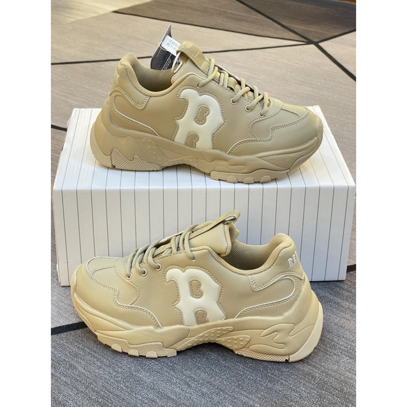 Giày ML.B BigBall Chunky NY Nâu Kem V2 Lai Au Nam Nữ GIÀY  MLB CHUNKY RED SOX MLB NÂU B KEM BẢN CAO CẤP NAM NỮ