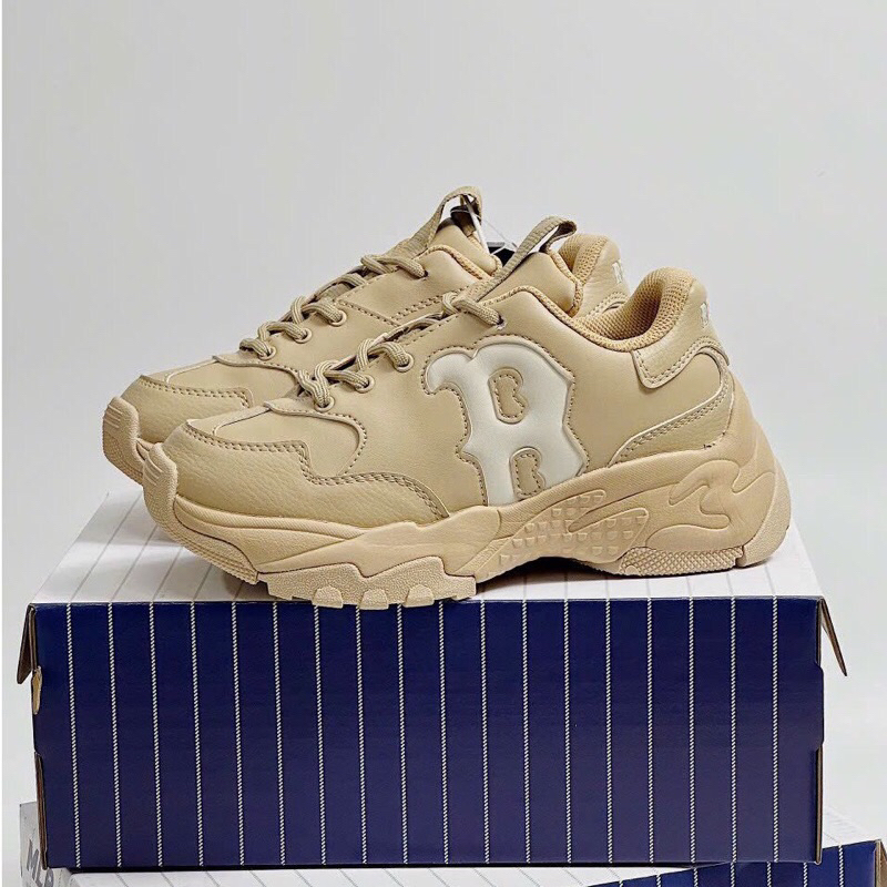 Giày ML.B BigBall Chunky NY Nâu Kem V2 Lai Au Nam Nữ GIÀY  MLB CHUNKY RED SOX MLB NÂU B KEM BẢN CAO CẤP NAM NỮ