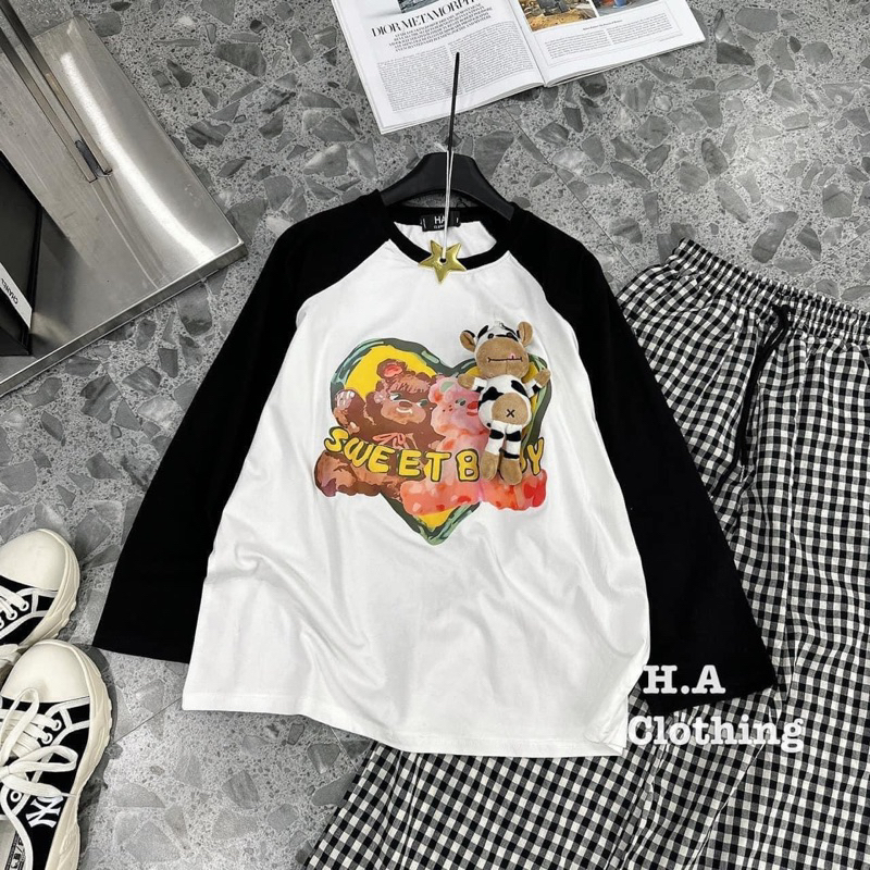 SET ÁO THUN BÒ SỮA + QUẦN KẺ CARO