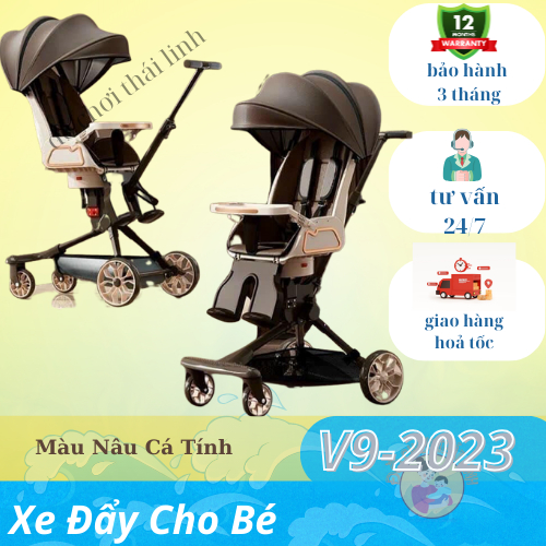 Xe đẩy gấp gọn V9 có mái che hình thú đáng yêu, có đèn và nhạc