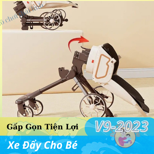 Xe đẩy gấp gọn V9 có mái che hình thú đáng yêu, có đèn và nhạc
