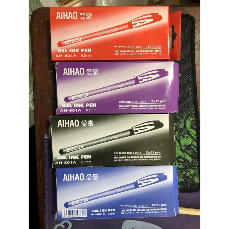 Hộp 12cây bút chữ A Aihao, bút gel chữ A mực xanh/đen/ tím