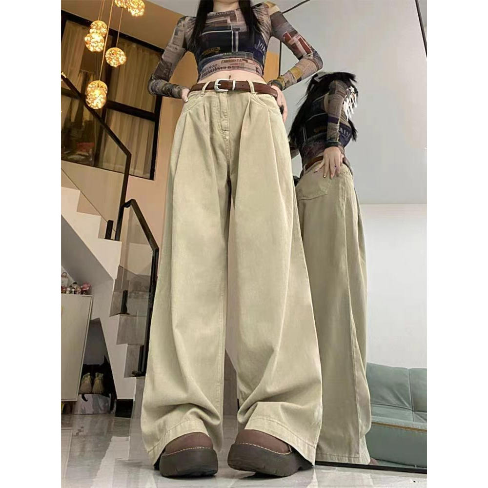 Quần jeans ulzzang ống rộng denim mềm dáng đứng suông cạp cao xếp ly nhẹ ống loe rộng Âu Mỹ