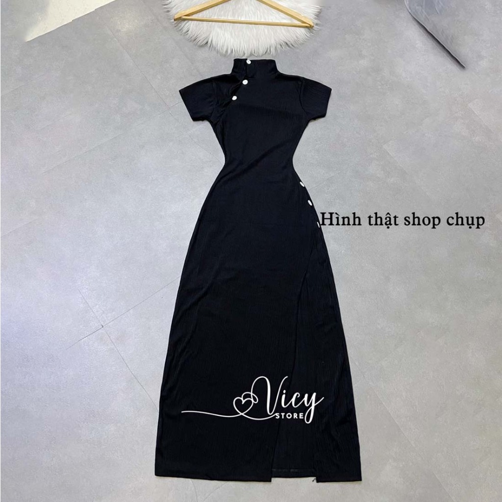 Đầm cổ tàu cách tân xẻ tà tôn dáng, váy body gợi cảm dáng dài sang chảnh đi tiệc đi chơi VICY CTAU01