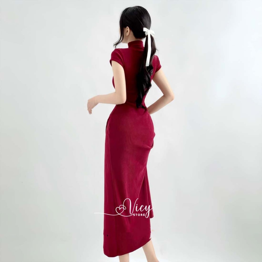 Đầm cổ tàu cách tân xẻ tà tôn dáng, váy body gợi cảm dáng dài sang chảnh đi tiệc đi chơi VICY CTAU01