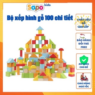 Đồ chơi xếp hình cho bé,bộ xếp hình 100 chi tiết bắt mắt nhiều màu sắc và hình khối khác nhau SAPO KIDS