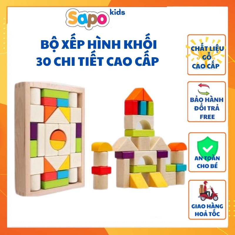 Đồ chơi hình khối,bộ xếp hình 30 khối gỗ cho bé sapo kids