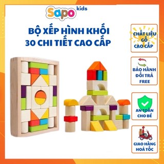 Đồ chơi hình khối,bộ xếp hình 30 khối gỗ cho bé sapo kids