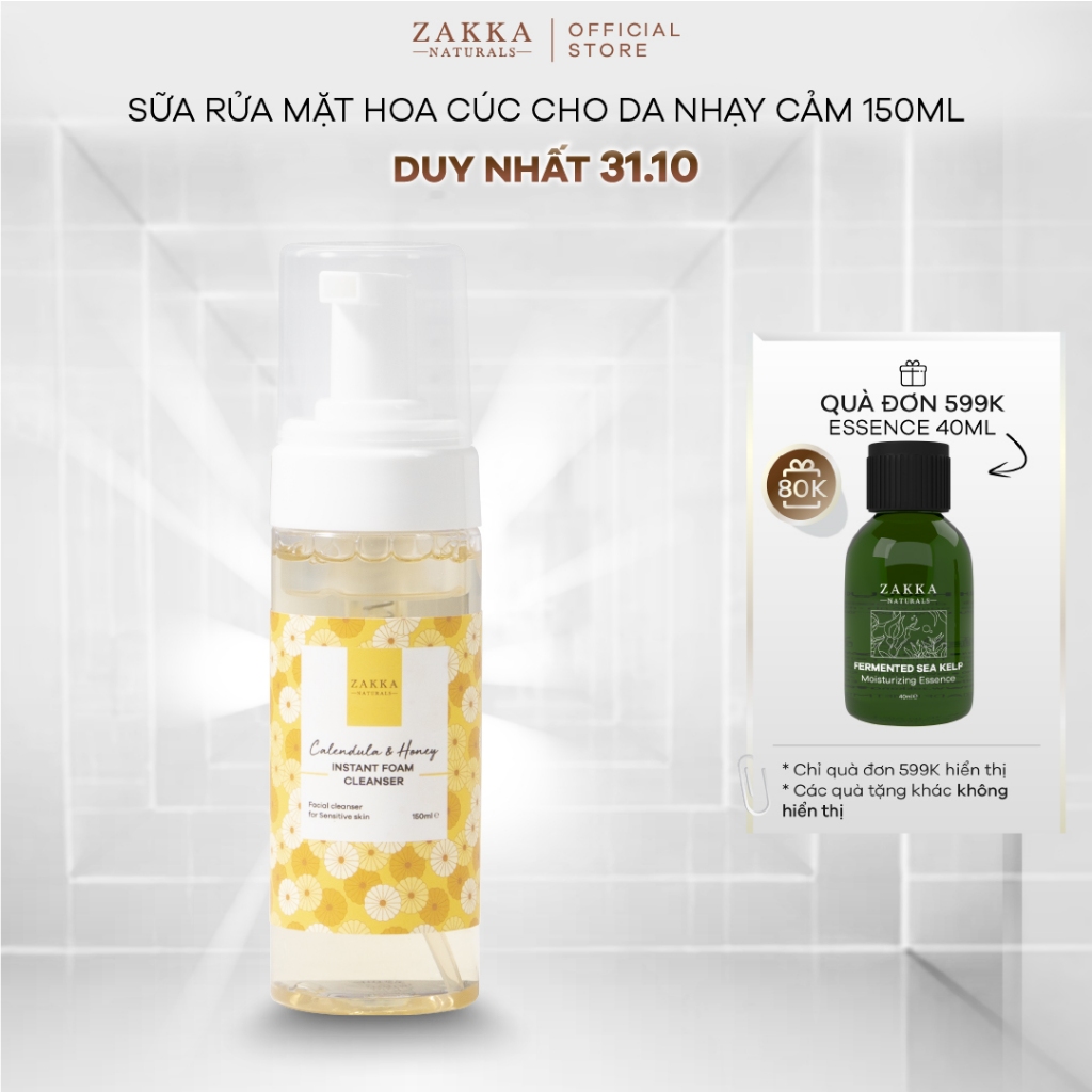 Sữa Rửa Mặt Hoa Cúc Làm Sạch Dịu Nhẹ Giữ Ẩm Calendula & Honey Instant Foam Cleanser Zakka Naturals 150ml