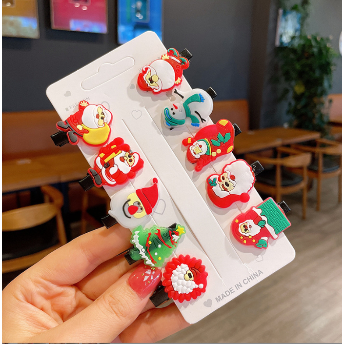 Vỉ 10 Kẹp Tóc Cho Bé 🌟FREESHIP🌟 Set 10 kẹp tóc Noel Giáng sinh hoạt hình cao cấp loại 1 xinh xắn dễ thương cho bé yêu