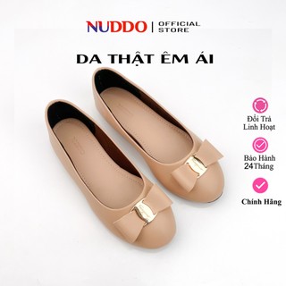 Giày Búp Bê Đế Bệt Mũi Tròn Da Cao Cấp, Guốc Đế Bằng Da Thật Đính Nơ Da Mềm Siêu Êm NUDDO - N200B