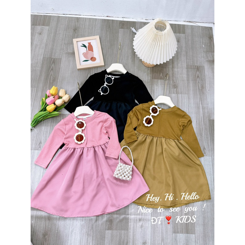 Váy đầm gân giữa dài tay cho bé gái