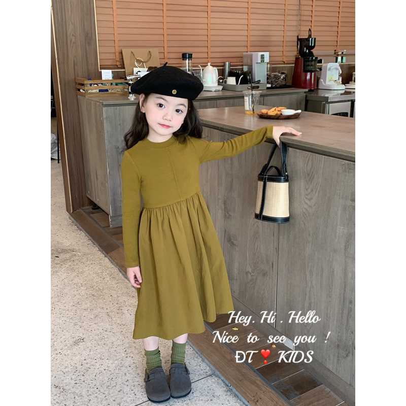 Váy đầm gân giữa dài tay cho bé gái