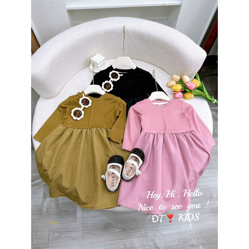 Váy đầm gân giữa dài tay cho bé gái