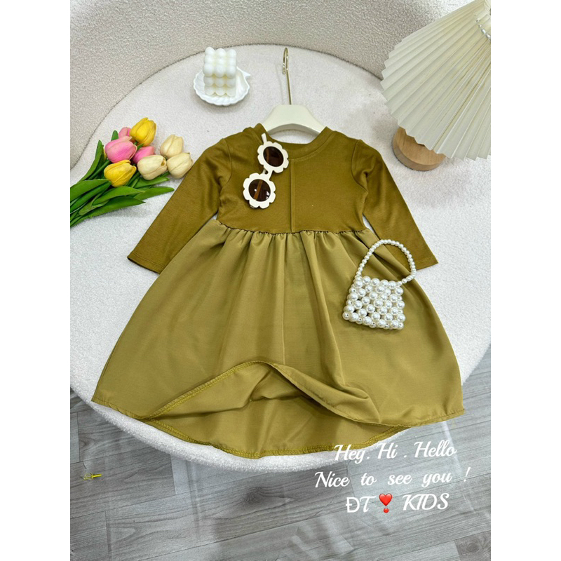 Váy đầm gân giữa dài tay cho bé gái