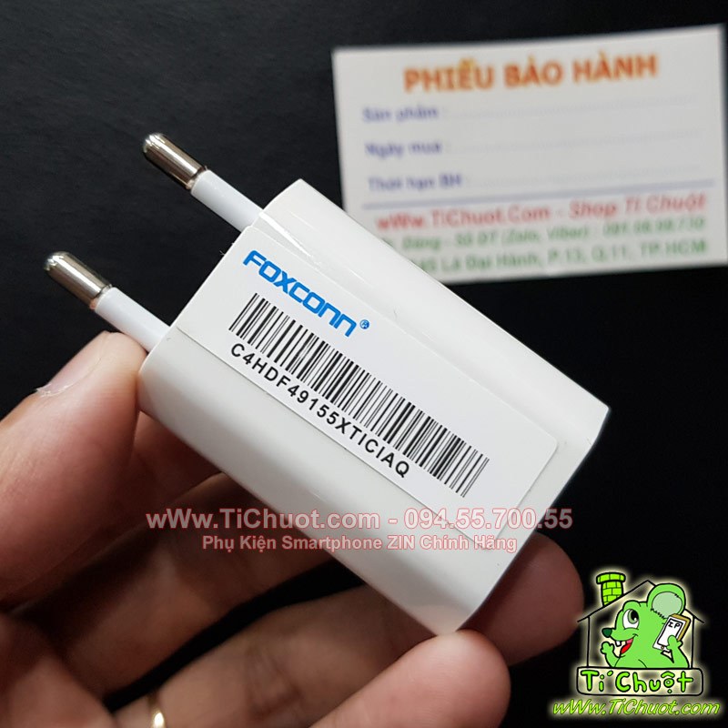 Sạc 5W 5V-1A Logo Táo Cốc Dẹp Dài 2 Chấu Tròn