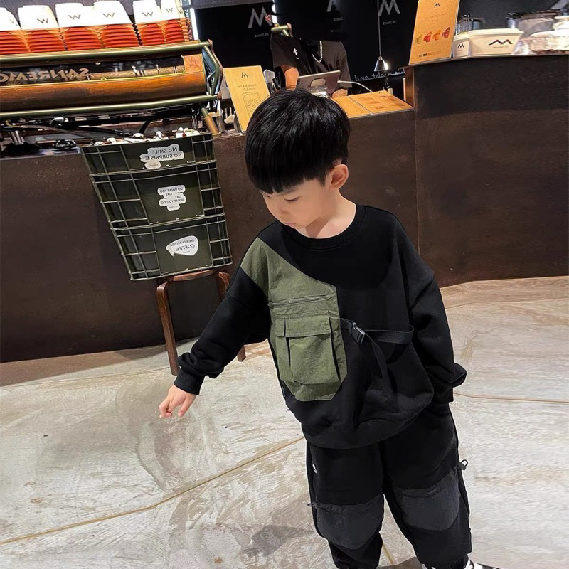 Sét áo nỉ quần kaki pha rêu phong cách cho bé trai từ 10kg