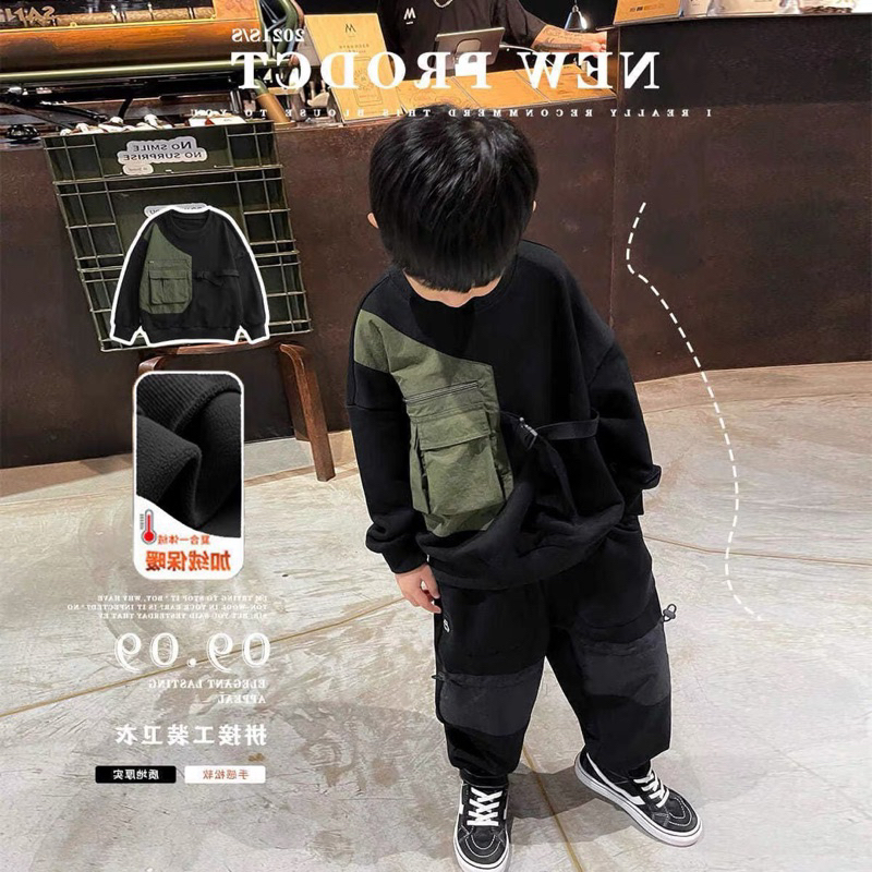 Sét áo nỉ quần kaki pha rêu phong cách cho bé trai từ 10kg