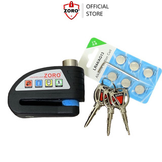 Ổ khóa đĩa xe máy báo động chống trộm ZORO chìa tròn màu đen, chất liệu thép chống gỉ chống nước
