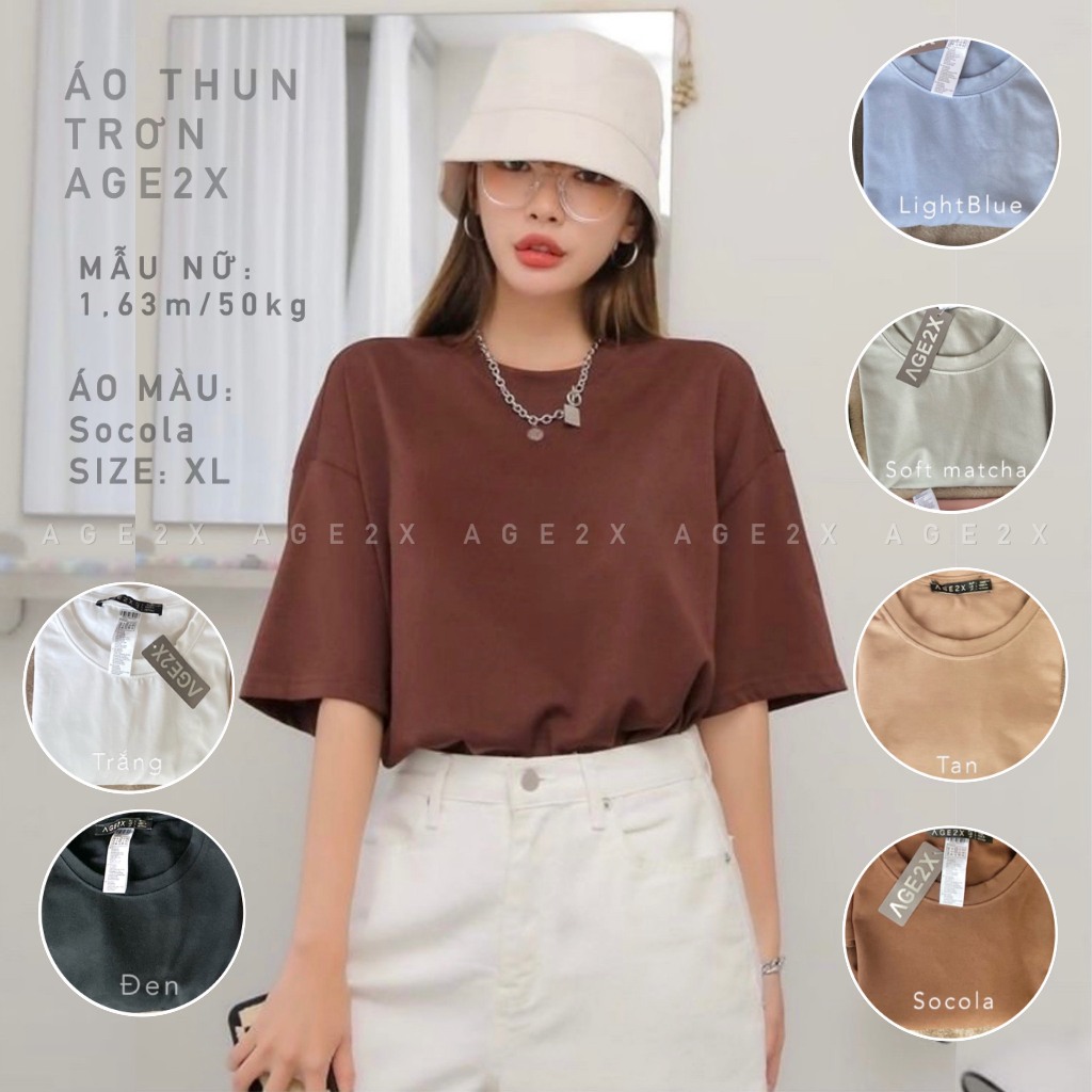 Áo thun trơn AGE2X form unisex hàng vnxk chất thun 83%cotton 4 chiều 220g dầy dặn mềm mịn, chống nhăn