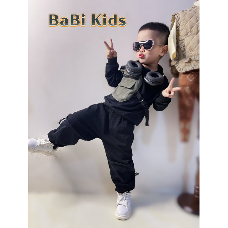 Sét áo nỉ quần kaki pha rêu phong cách cho bé trai từ 10kg
