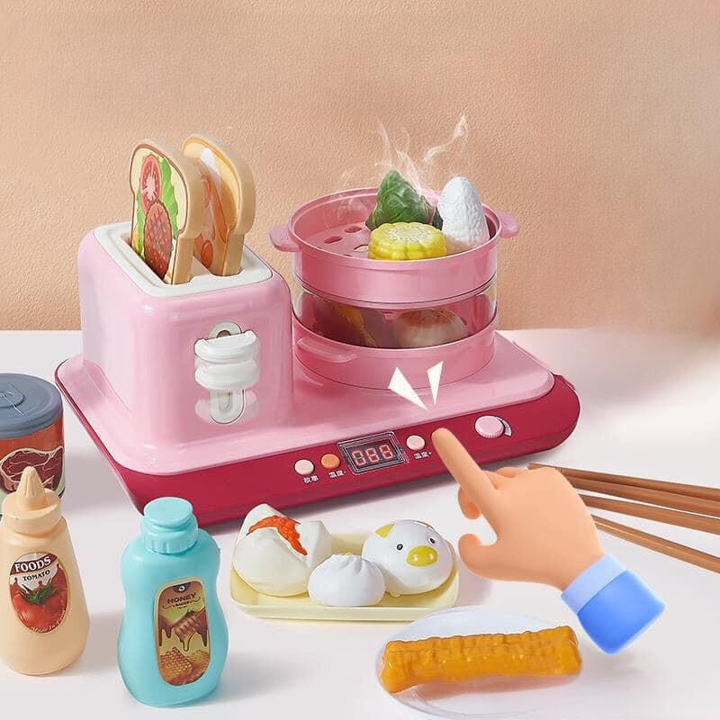 Bộ đồ chơi nấu ăn cho bé TOASTER 29 chi tiết Nồi Hấp kèm máy nướng bánh mỳ, ...