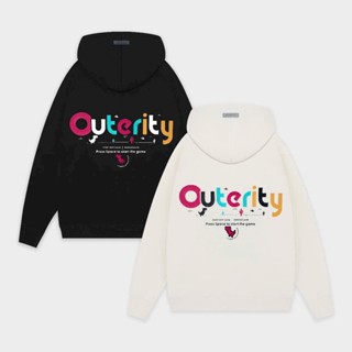 Áo khoác nỉ ngoại in chữ OUTERITY form rộng dài tay phối mũ 2 lớp trùm qua đầu chống nắng tốt-FAMMIYSHOP