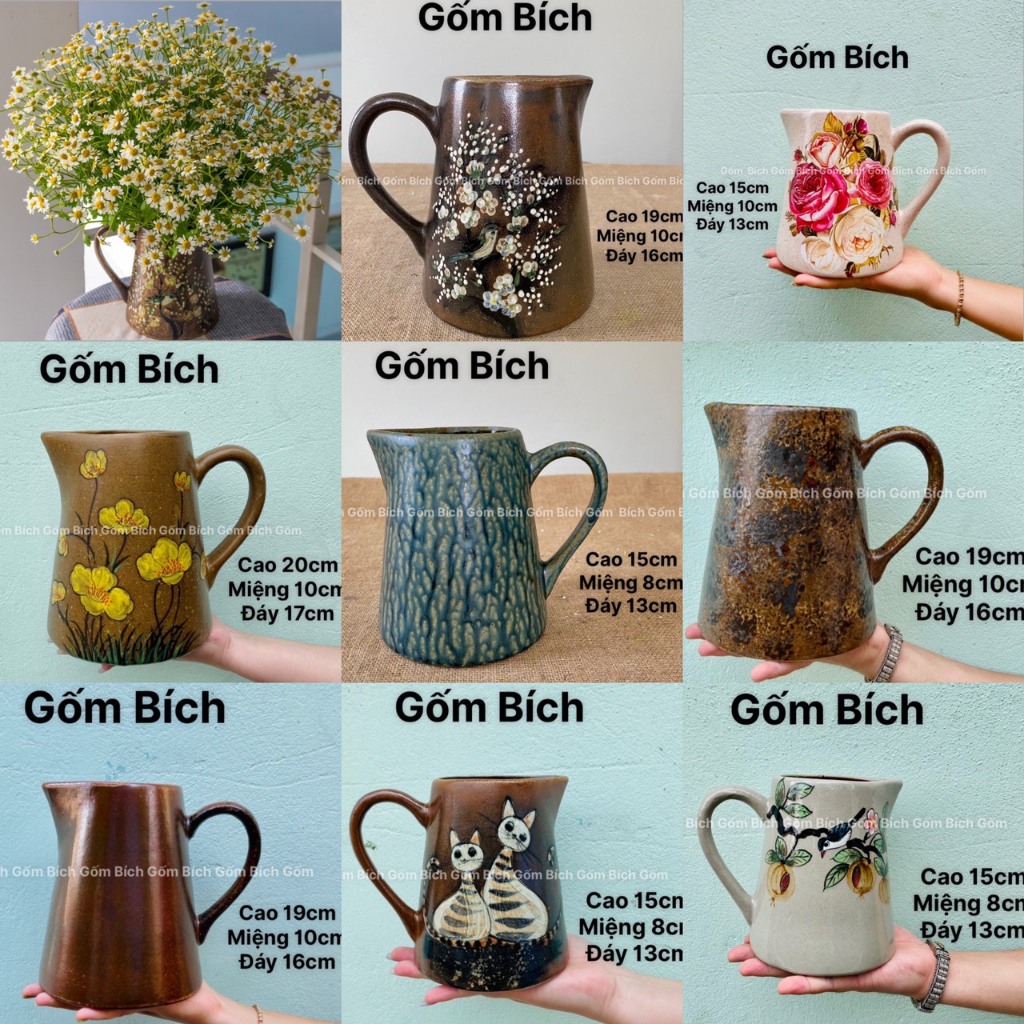 Bình Hoa Lọ Hoa Có Quai Dáng Ca Nước Nhỏ Để Bàn Nhiều Mẫu Gốm Sứ Bát Tràng - Gốm Bích