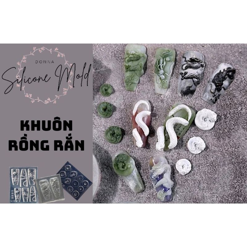 Khuôn Nail Silicone Resin UV Đắp bột gel Rồng Rắn