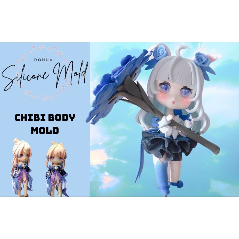 Khuôn Silicone Tạo Hình Búp Bê Resin Fondant Claydoll Figure Chibi Girl
