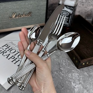 Bộ 3 món thìa nĩa dao inox 304 cắt bít tết thịt bò Phương Tây, Muỗng Nĩa Dao tay cầm cột La Mã tráng miệng ăn tối không