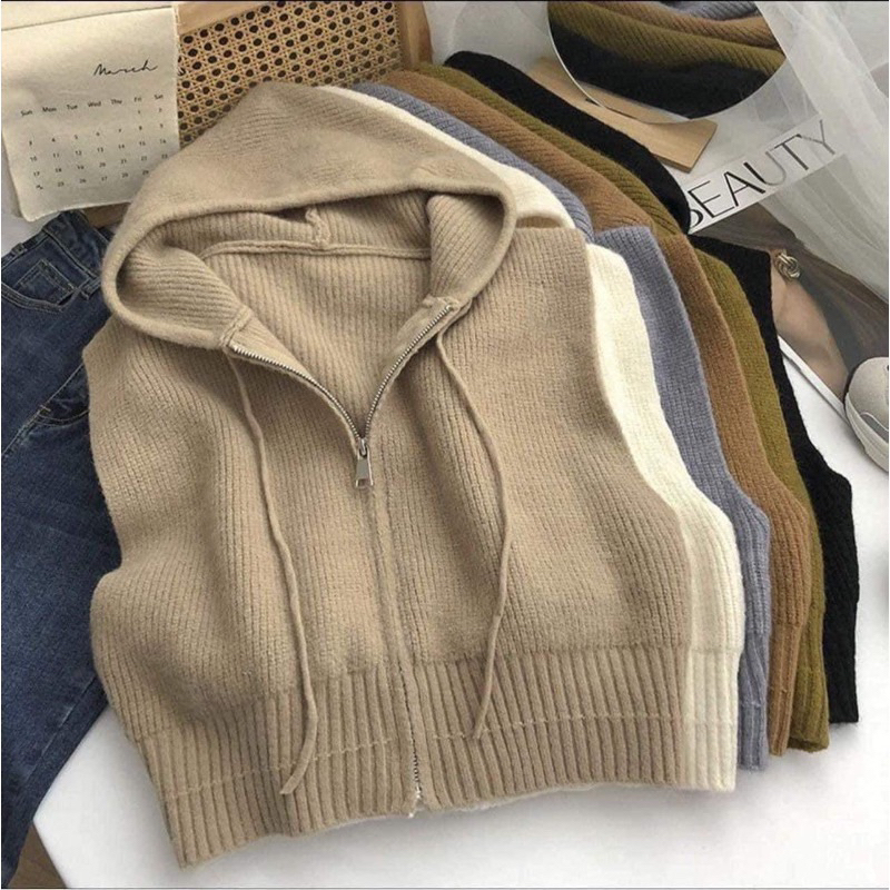 Áo ghile len hoodie mũ kéo khoá sát nách hàng quảng châu A321
