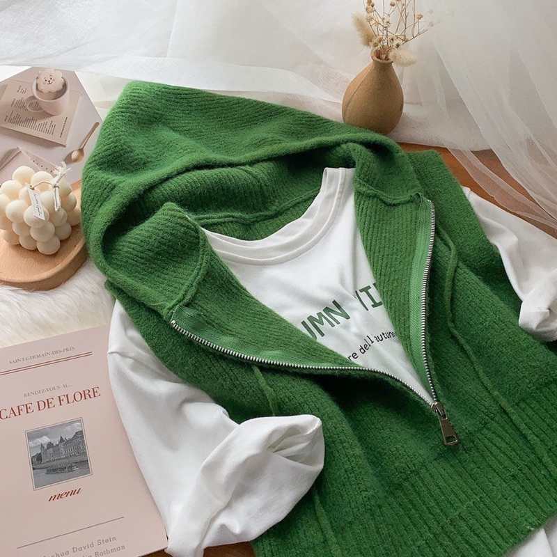 Áo ghile len hoodie mũ kéo khoá sát nách hàng quảng châu A321