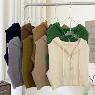 Áo ghile len hoodie mũ kéo khoá sát nách hàng quảng châu A321
