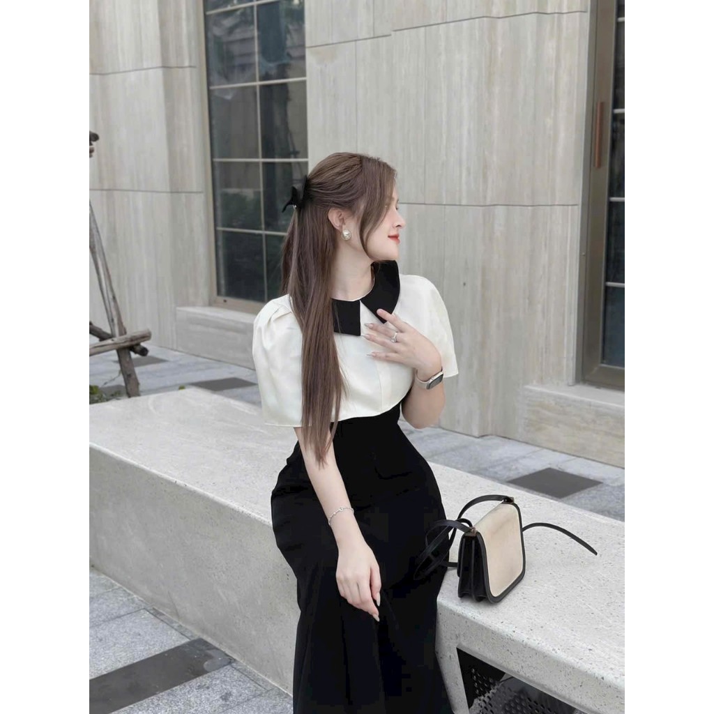 Đầm váy nữ công chúa dáng maxi mix áo cổ bèo sang chảnh, thanh lịch, phù hợp đi chơi, dự tiệc