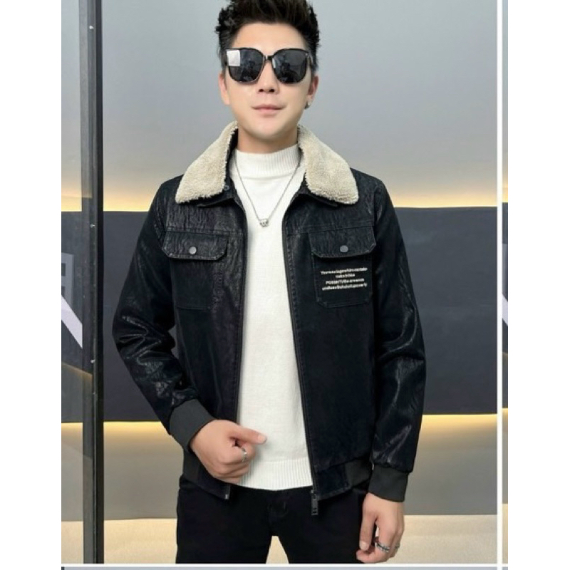 Áo khoác da nam cổ lông,lót lông cao cấp