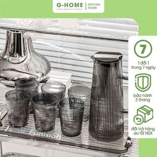 Set bình thủy tinh kèm 6 cốc GHOME Bộ bình cốc vân dọc sang trọng hiện đại dày dặn BN23 M1